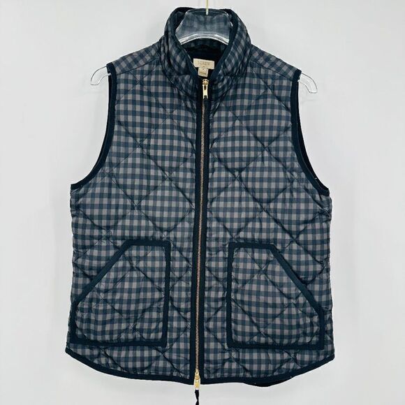 J. Crew Jackets & Blazers - J. Crew Size Medium Black & Gray Plaid Quilted Puffer Vest Zip Up